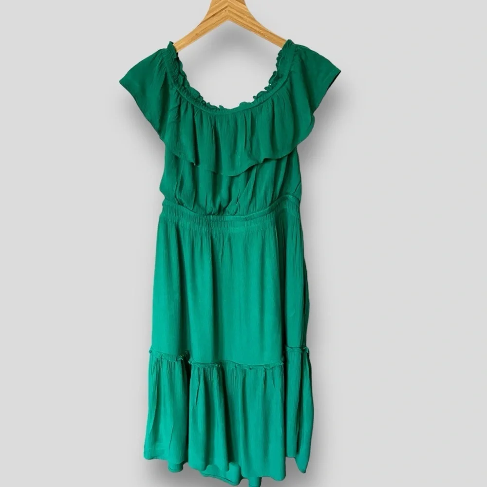 Tommy Bahama Green Caicos Crinkle Off The Shoulder Elastic Waist Women's Dress - Picture 2 of 6